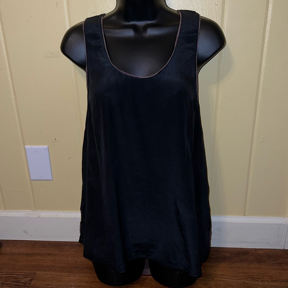 Maeve Anthropologie Black Brown Chic Silk Colorblock High Low Tank Top Size 12 - Picture 2 of 10